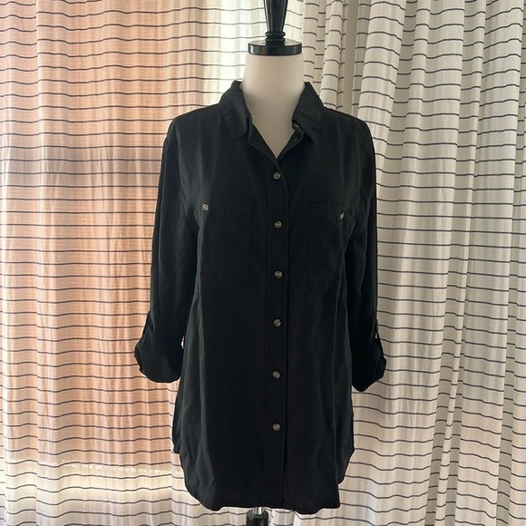 NWT Sanctuary Women’s Boyfriend Button-down Shirt Long Sleeves Black Small - Picture 1 of 8